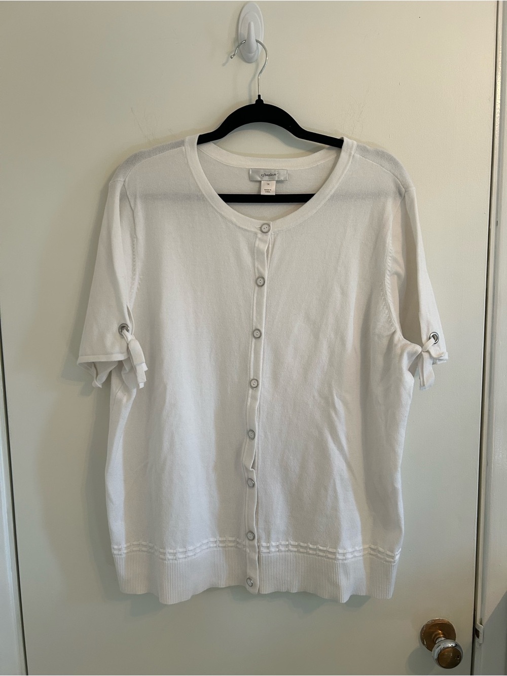White Short-Sleeve Button Cardigan